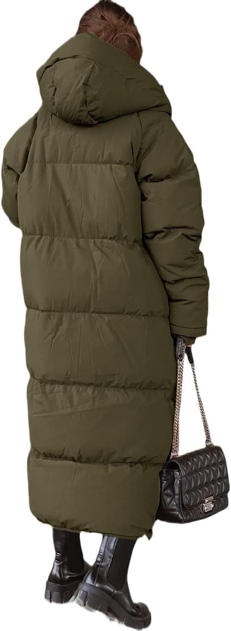 Tankaneo Women's Long Winter Coat with Zip Hood Long Sleeve Puffer Quilted Coat Functional Jacket Down Look Winter Outerwear