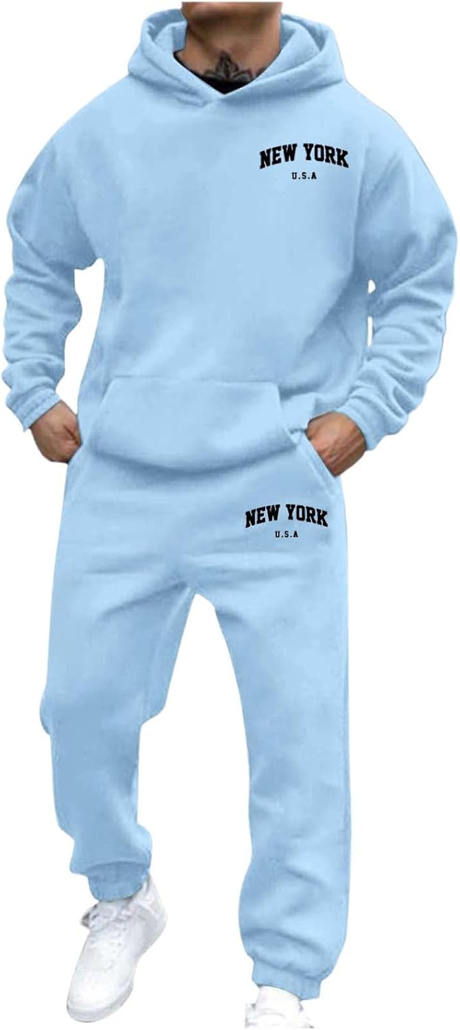 Generic Jogger Suit Mens Set New YORK Logo Tracksuit Hoodie and Joggers Two-Piece Y2K Long Sleeve Sports Suit with Pockets Comfortable Jogging Set Comfortable Baggy Tracksuit Print Leisure Jumpsuit
