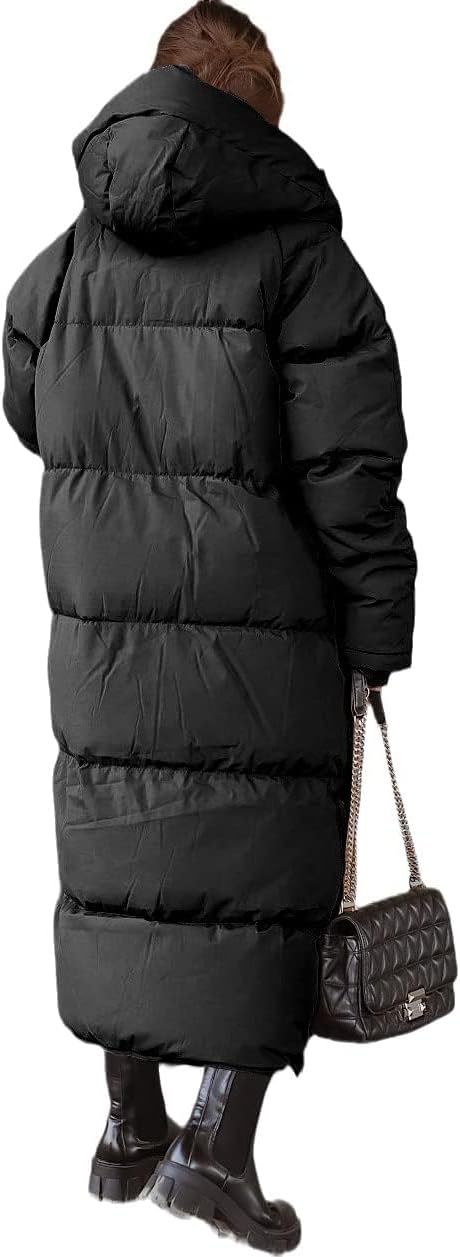 Tankaneo Women's Long Winter Coat with Zip Hood Long Sleeve Puffer Quilted Coat Functional Jacket Down Look Winter Outerwear