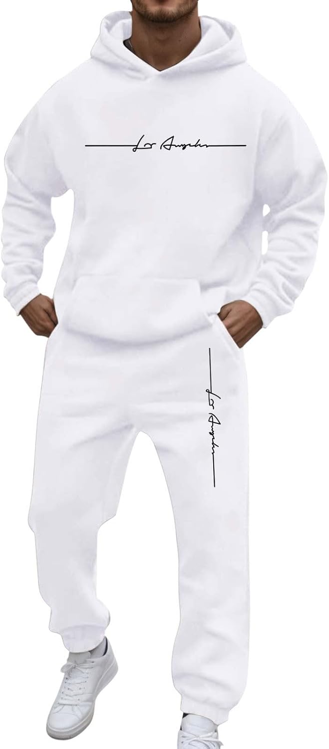 Generic Men's Jogging Suit Letters Print 2 Pieces Hip Hop Y2K Tracksuit Hoodies + Joggers Tracksuits Men Casual Wear Hoodie Casual Comfortable Sports Suit Activewear Set