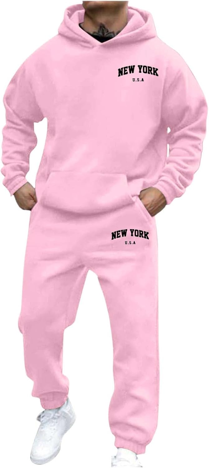 Generic Jogger Suit Mens Set New YORK Logo Tracksuit Hoodie and Joggers Two-Piece Y2K Long Sleeve Sports Suit with Pockets Comfortable Jogging Set Comfortable Baggy Tracksuit Print Leisure Jumpsuit