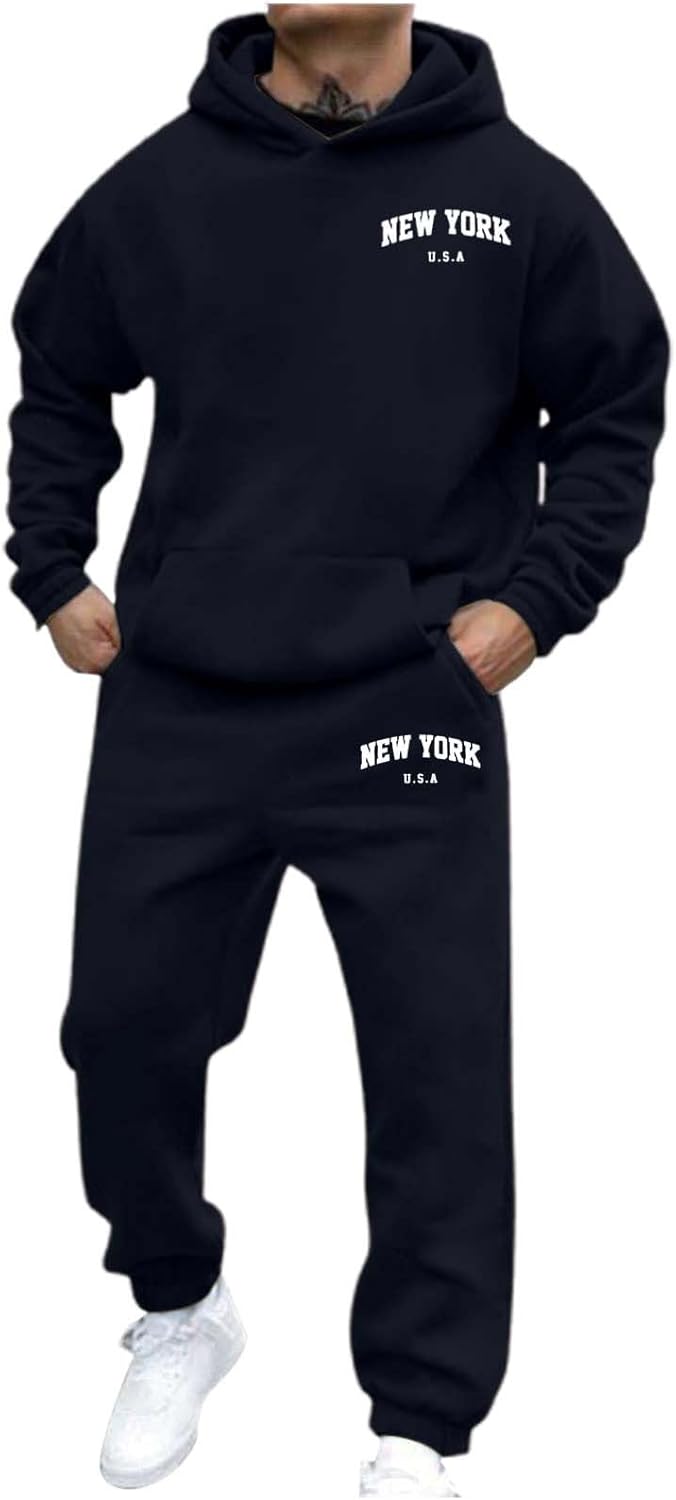 Generic Jogger Suit Mens Set New YORK Logo Tracksuit Hoodie and Joggers Two-Piece Y2K Long Sleeve Sports Suit with Pockets Comfortable Jogging Set Comfortable Baggy Tracksuit Print Leisure Jumpsuit