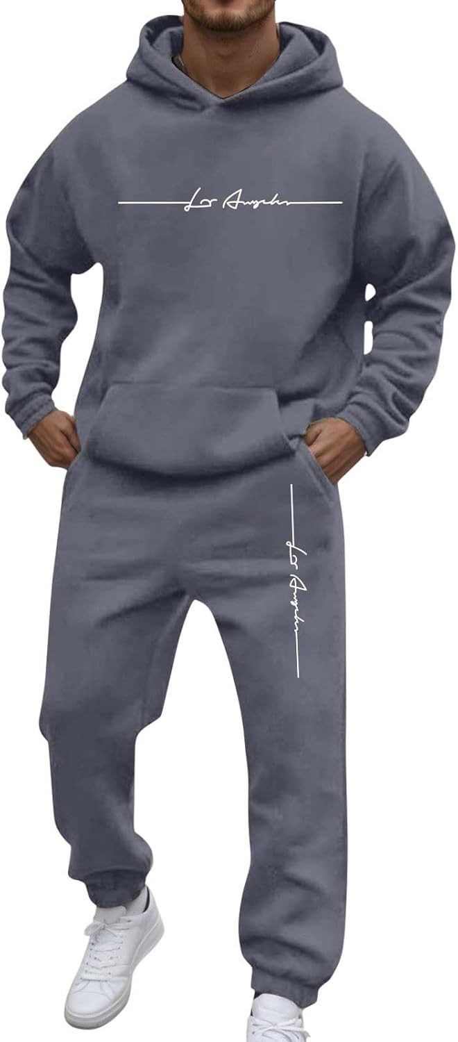 Generic Men's Jogging Suit Letters Print 2 Pieces Hip Hop Y2K Tracksuit Hoodies + Joggers Tracksuits Men Casual Wear Hoodie Casual Comfortable Sports Suit Activewear Set