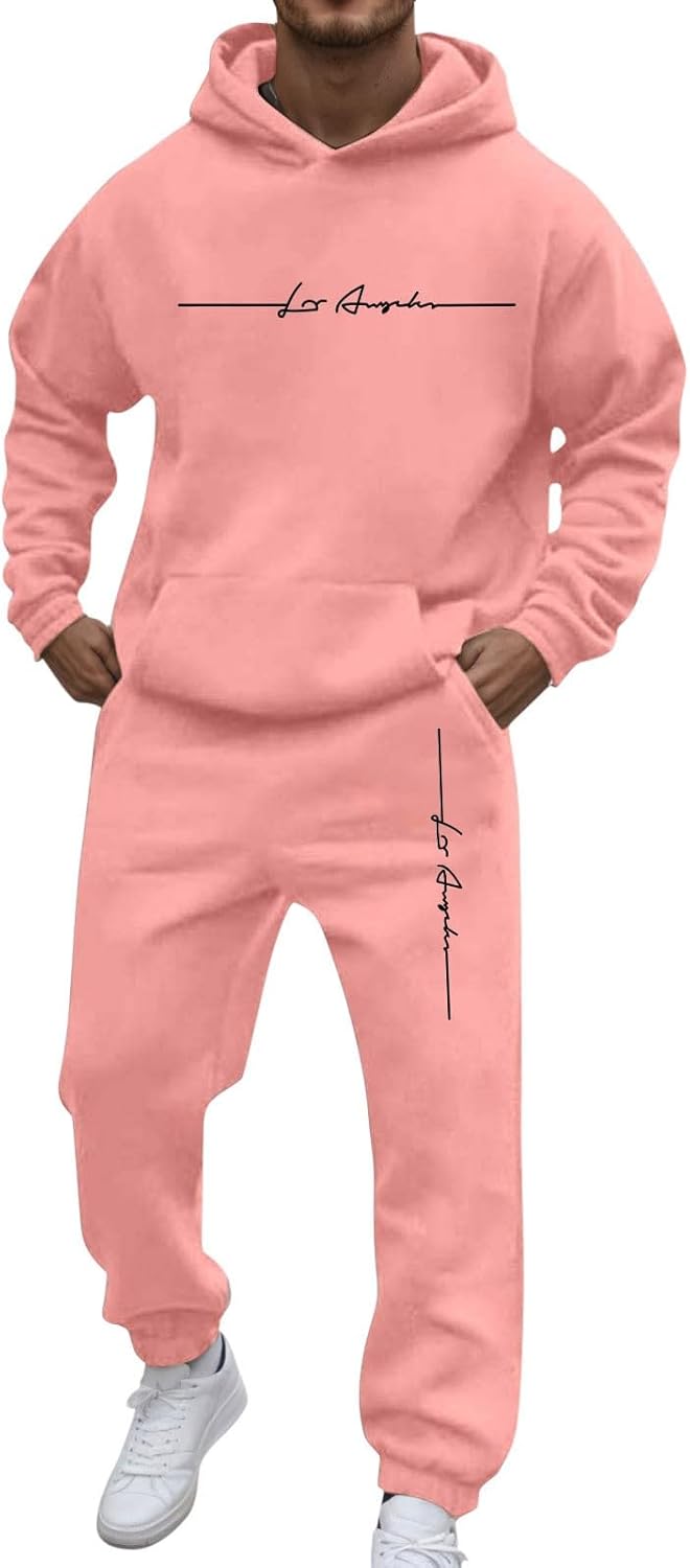 Generic Men's Jogging Suit Letters Print 2 Pieces Hip Hop Y2K Tracksuit Hoodies + Joggers Tracksuits Men Casual Wear Hoodie Casual Comfortable Sports Suit Activewear Set