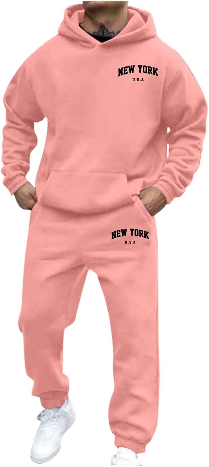 Generic Jogger Suit Mens Set New YORK Logo Tracksuit Hoodie and Joggers Two-Piece Y2K Long Sleeve Sports Suit with Pockets Comfortable Jogging Set Comfortable Baggy Tracksuit Print Leisure Jumpsuit