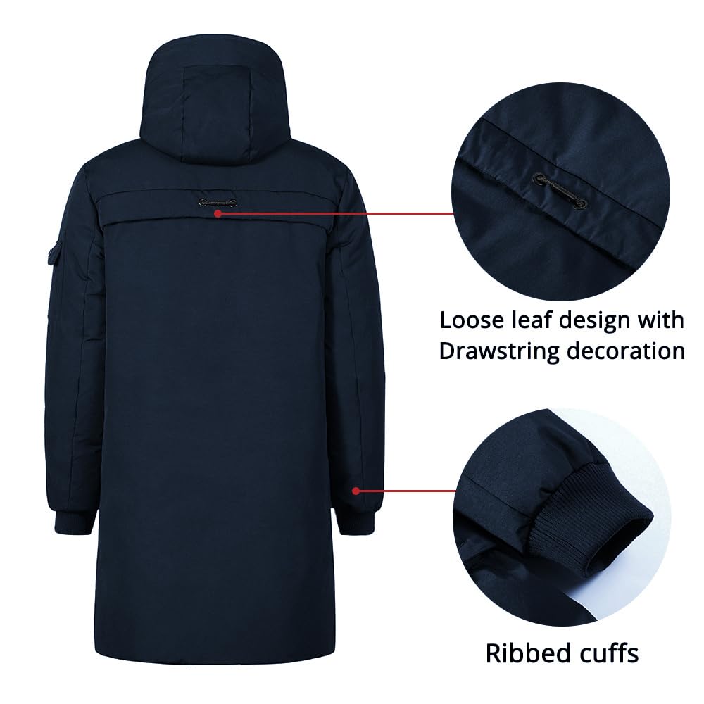 Pioneer Camp Men's Winter Coats Water-Repellent Windproof Thicken Parkas Long Hooded Padded Puffer Jacket