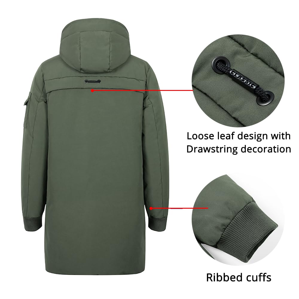 Pioneer Camp Men's Winter Coats Water-Repellent Windproof Thicken Parkas Long Hooded Padded Puffer Jacket