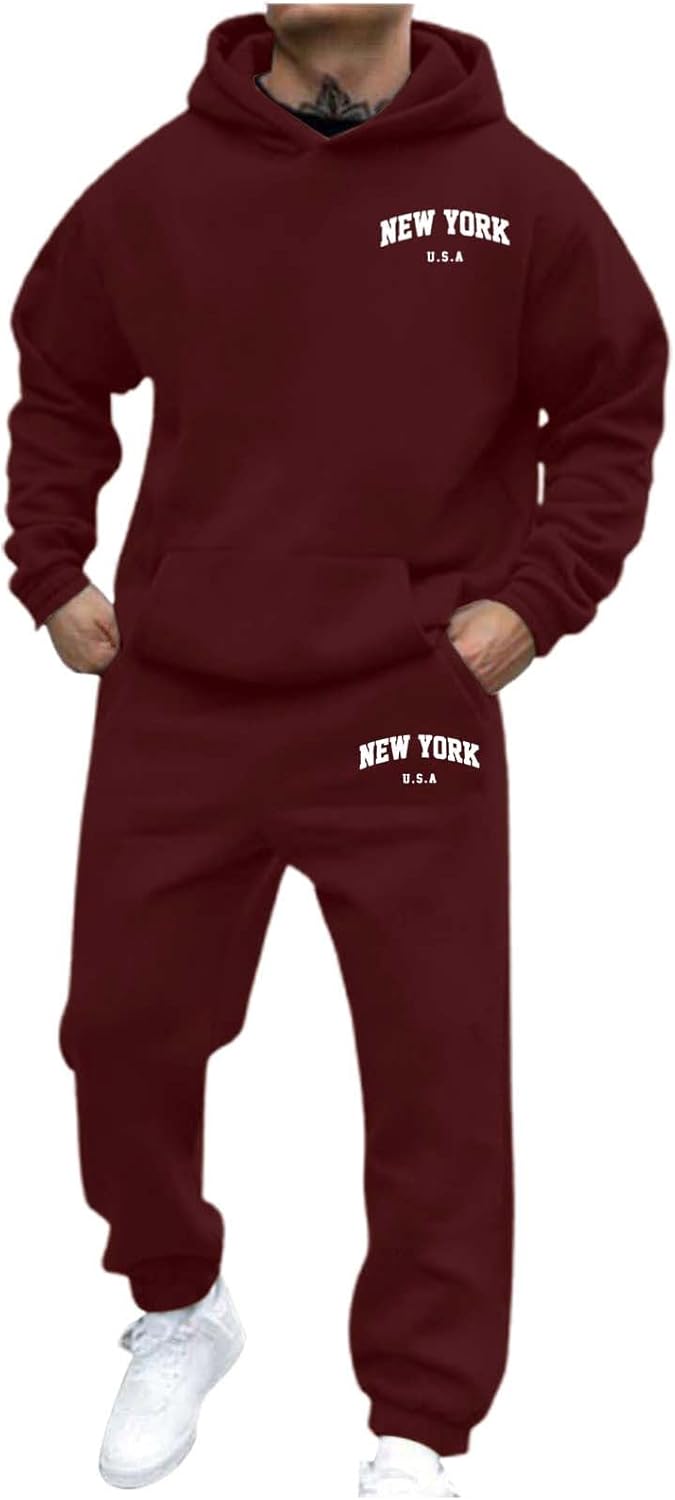 Generic Jogger Suit Mens Set New YORK Logo Tracksuit Hoodie and Joggers Two-Piece Y2K Long Sleeve Sports Suit with Pockets Comfortable Jogging Set Comfortable Baggy Tracksuit Print Leisure Jumpsuit