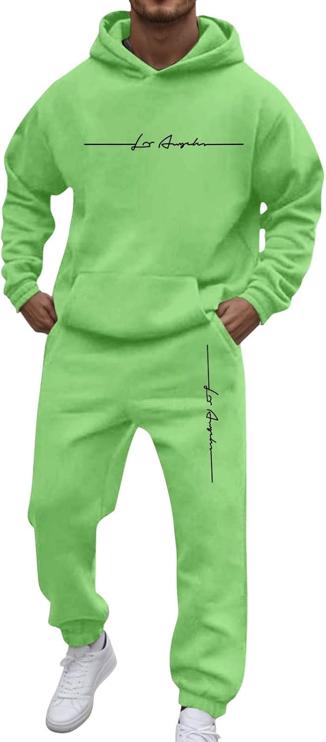 Generic Men's Jogging Suit Letters Print 2 Pieces Hip Hop Y2K Tracksuit Hoodies + Joggers Tracksuits Men Casual Wear Hoodie Casual Comfortable Sports Suit Activewear Set