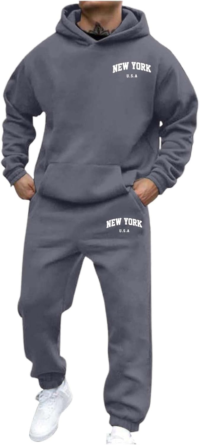 Generic Jogger Suit Mens Set New YORK Logo Tracksuit Hoodie and Joggers Two-Piece Y2K Long Sleeve Sports Suit with Pockets Comfortable Jogging Set Comfortable Baggy Tracksuit Print Leisure Jumpsuit