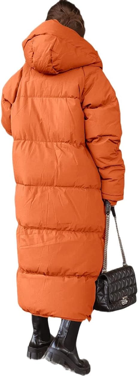 Tankaneo Women's Long Winter Coat with Zip Hood Long Sleeve Puffer Quilted Coat Functional Jacket Down Look Winter Outerwear