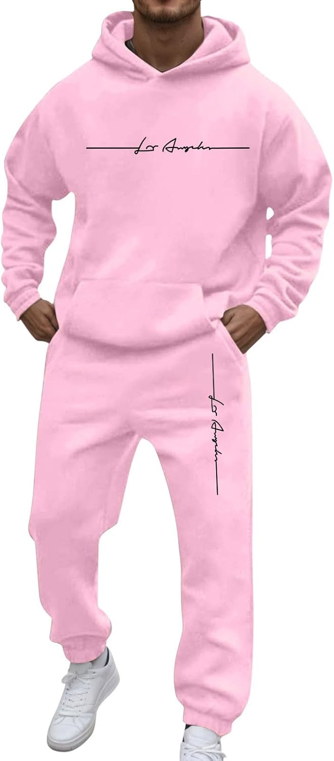 Generic Men's Jogging Suit Letters Print 2 Pieces Hip Hop Y2K Tracksuit Hoodies + Joggers Tracksuits Men Casual Wear Hoodie Casual Comfortable Sports Suit Activewear Set