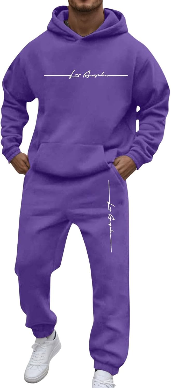 Generic Men's Jogging Suit Letters Print 2 Pieces Hip Hop Y2K Tracksuit Hoodies + Joggers Tracksuits Men Casual Wear Hoodie Casual Comfortable Sports Suit Activewear Set