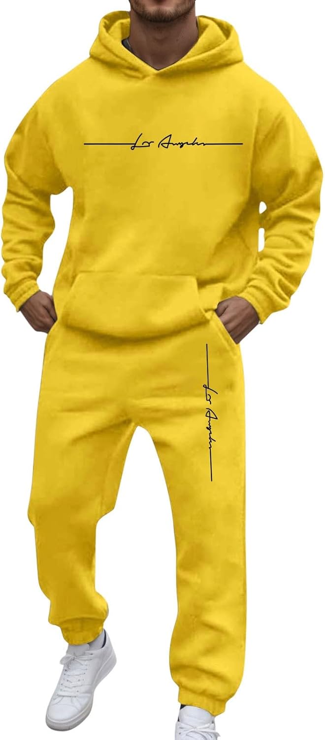 Generic Men's Jogging Suit Letters Print 2 Pieces Hip Hop Y2K Tracksuit Hoodies + Joggers Tracksuits Men Casual Wear Hoodie Casual Comfortable Sports Suit Activewear Set