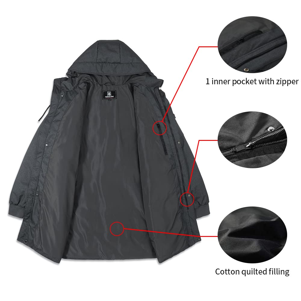 Pioneer Camp Men's Winter Coats Water-Repellent Windproof Thicken Parkas Long Hooded Padded Puffer Jacket