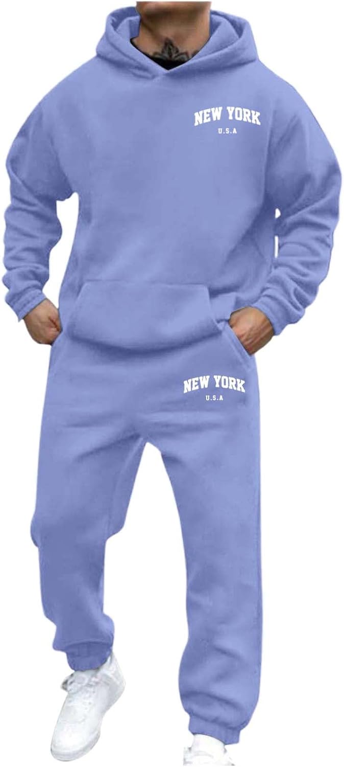 Generic Jogger Suit Mens Set New YORK Logo Tracksuit Hoodie and Joggers Two-Piece Y2K Long Sleeve Sports Suit with Pockets Comfortable Jogging Set Comfortable Baggy Tracksuit Print Leisure Jumpsuit
