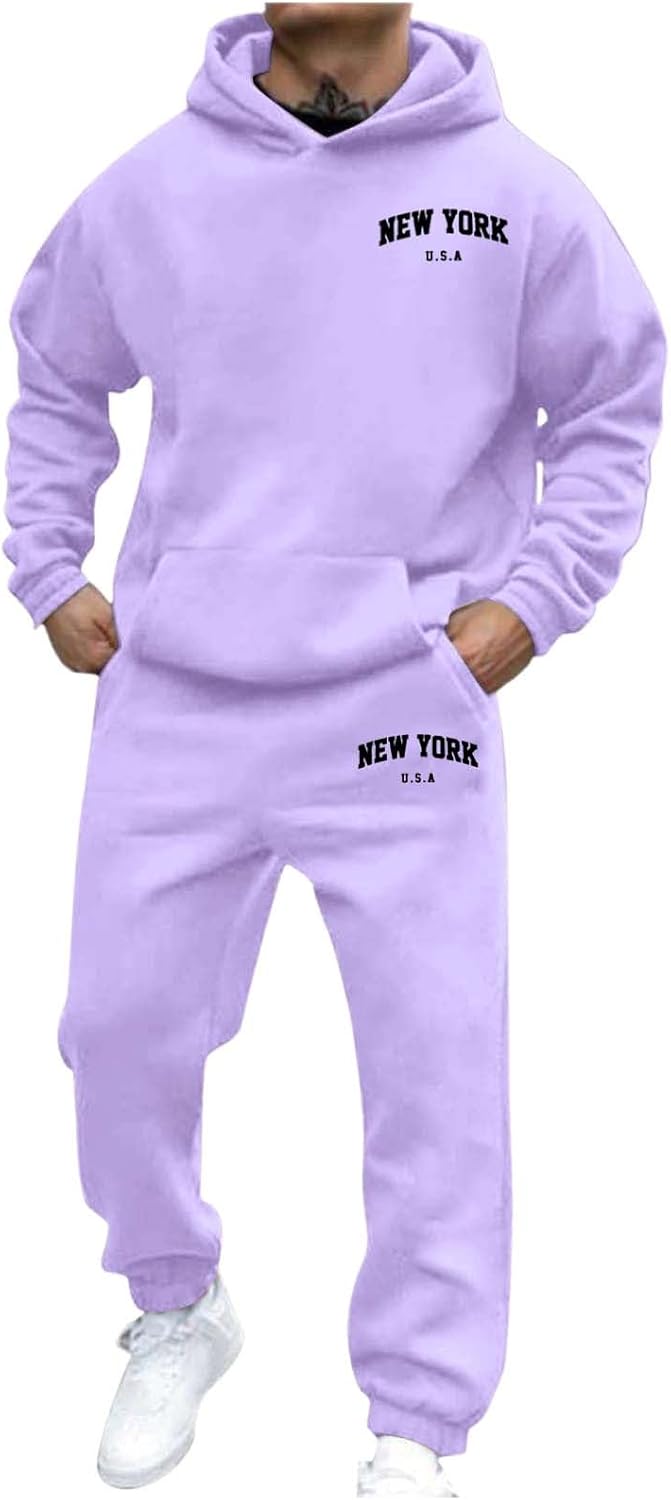 Generic Jogger Suit Mens Set New YORK Logo Tracksuit Hoodie and Joggers Two-Piece Y2K Long Sleeve Sports Suit with Pockets Comfortable Jogging Set Comfortable Baggy Tracksuit Print Leisure Jumpsuit