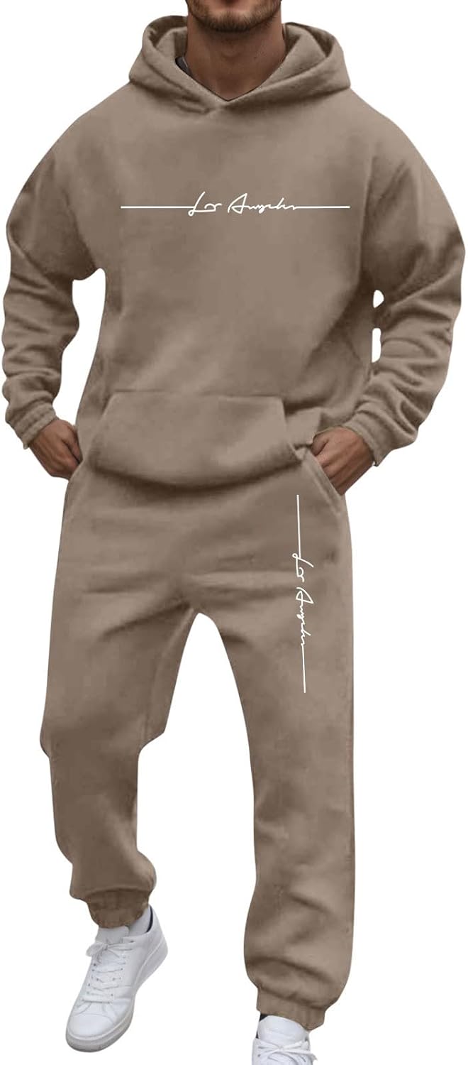 Generic Men's Jogging Suit Letters Print 2 Pieces Hip Hop Y2K Tracksuit Hoodies + Joggers Tracksuits Men Casual Wear Hoodie Casual Comfortable Sports Suit Activewear Set