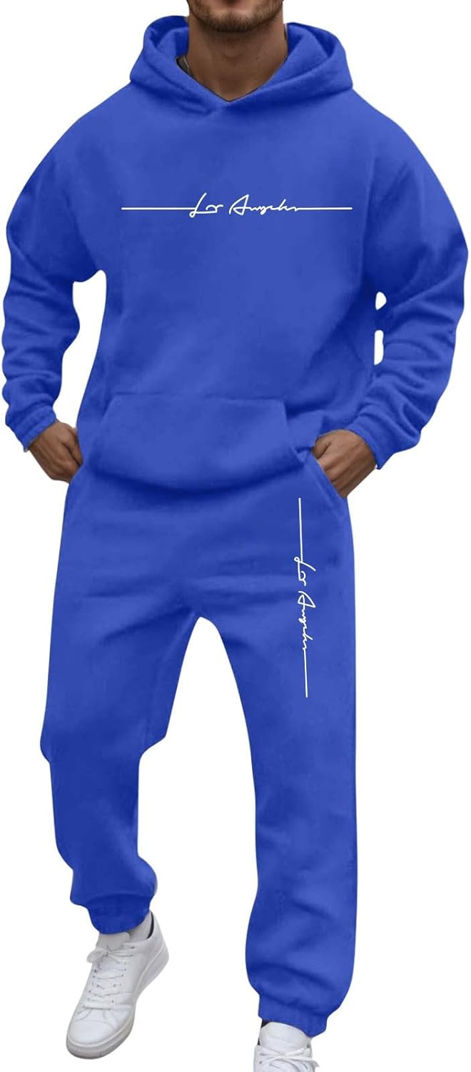 Generic Men's Jogging Suit Letters Print 2 Pieces Hip Hop Y2K Tracksuit Hoodies + Joggers Tracksuits Men Casual Wear Hoodie Casual Comfortable Sports Suit Activewear Set