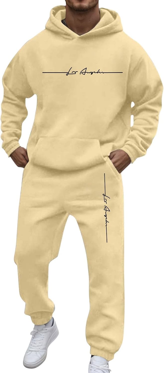 Generic Men's Jogging Suit Letters Print 2 Pieces Hip Hop Y2K Tracksuit Hoodies + Joggers Tracksuits Men Casual Wear Hoodie Casual Comfortable Sports Suit Activewear Set