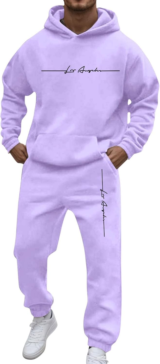 Generic Men's Jogging Suit Letters Print 2 Pieces Hip Hop Y2K Tracksuit Hoodies + Joggers Tracksuits Men Casual Wear Hoodie Casual Comfortable Sports Suit Activewear Set