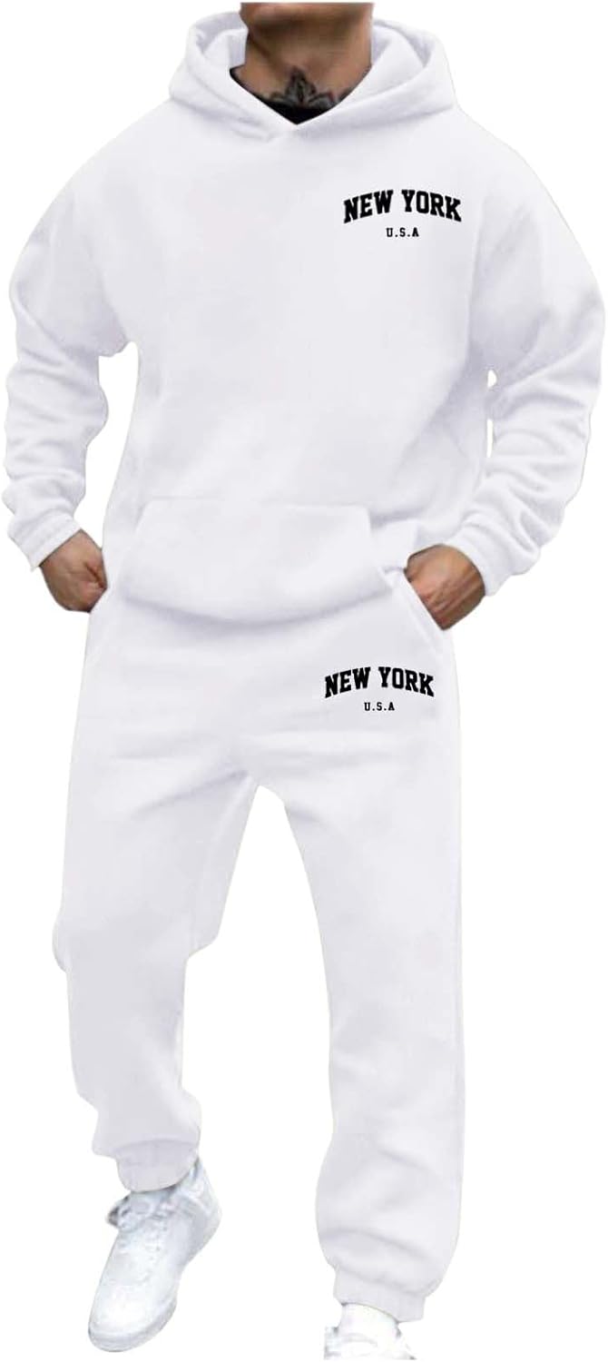 Generic Jogger Suit Mens Set New YORK Logo Tracksuit Hoodie and Joggers Two-Piece Y2K Long Sleeve Sports Suit with Pockets Comfortable Jogging Set Comfortable Baggy Tracksuit Print Leisure Jumpsuit