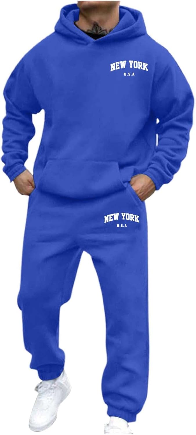 Generic Jogger Suit Mens Set New YORK Logo Tracksuit Hoodie and Joggers Two-Piece Y2K Long Sleeve Sports Suit with Pockets Comfortable Jogging Set Comfortable Baggy Tracksuit Print Leisure Jumpsuit