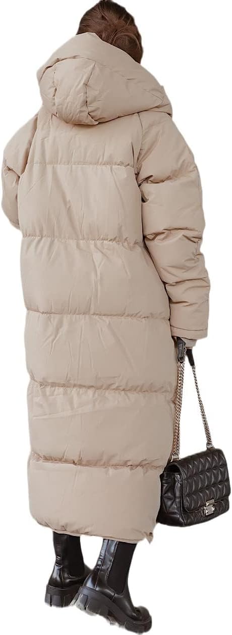 Tankaneo Women's Long Winter Coat with Zip Hood Long Sleeve Puffer Quilted Coat Functional Jacket Down Look Winter Outerwear