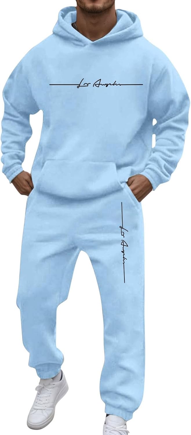 Generic Men's Jogging Suit Letters Print 2 Pieces Hip Hop Y2K Tracksuit Hoodies + Joggers Tracksuits Men Casual Wear Hoodie Casual Comfortable Sports Suit Activewear Set