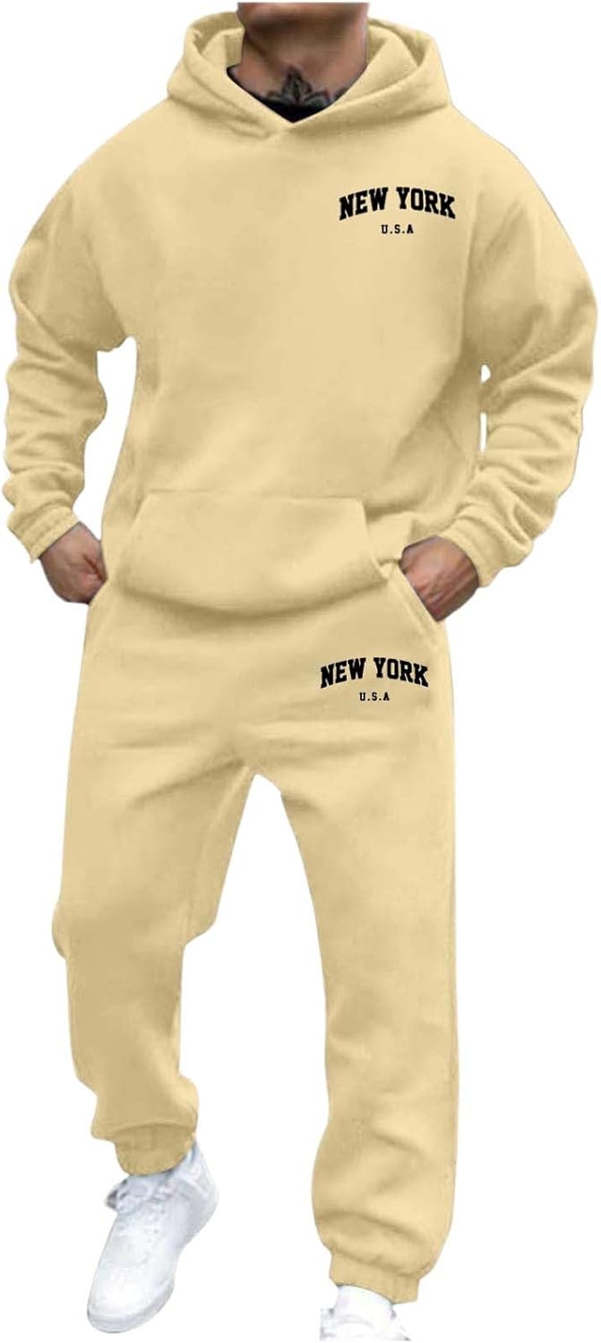 Generic Jogger Suit Mens Set New YORK Logo Tracksuit Hoodie and Joggers Two-Piece Y2K Long Sleeve Sports Suit with Pockets Comfortable Jogging Set Comfortable Baggy Tracksuit Print Leisure Jumpsuit