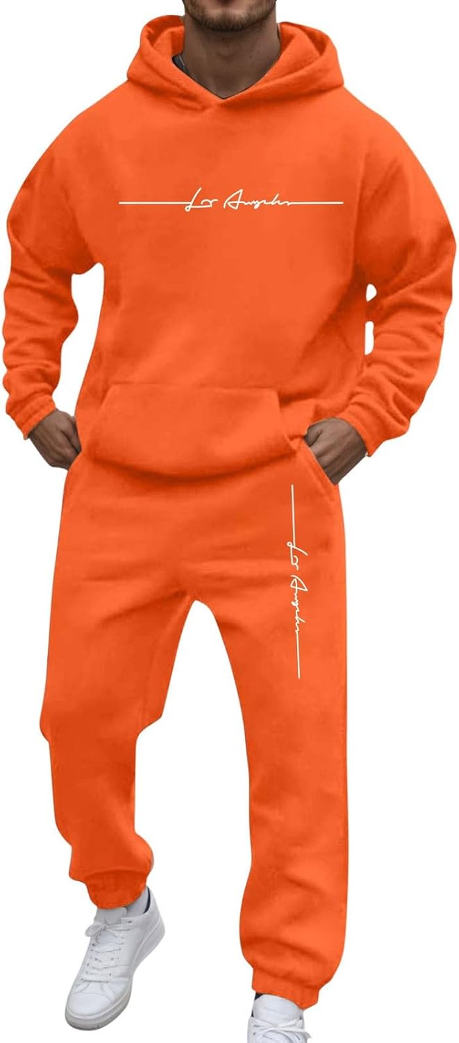 Generic Men's Jogging Suit Letters Print 2 Pieces Hip Hop Y2K Tracksuit Hoodies + Joggers Tracksuits Men Casual Wear Hoodie Casual Comfortable Sports Suit Activewear Set