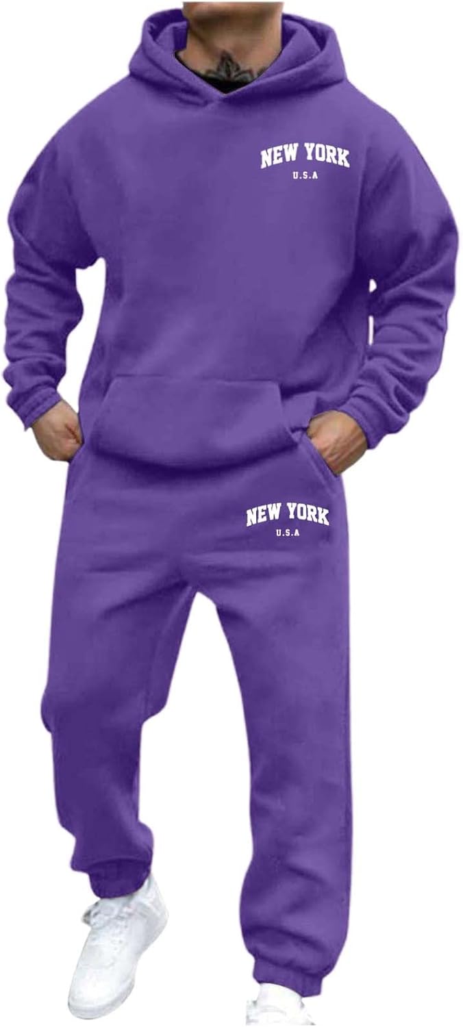 Generic Jogger Suit Mens Set New YORK Logo Tracksuit Hoodie and Joggers Two-Piece Y2K Long Sleeve Sports Suit with Pockets Comfortable Jogging Set Comfortable Baggy Tracksuit Print Leisure Jumpsuit
