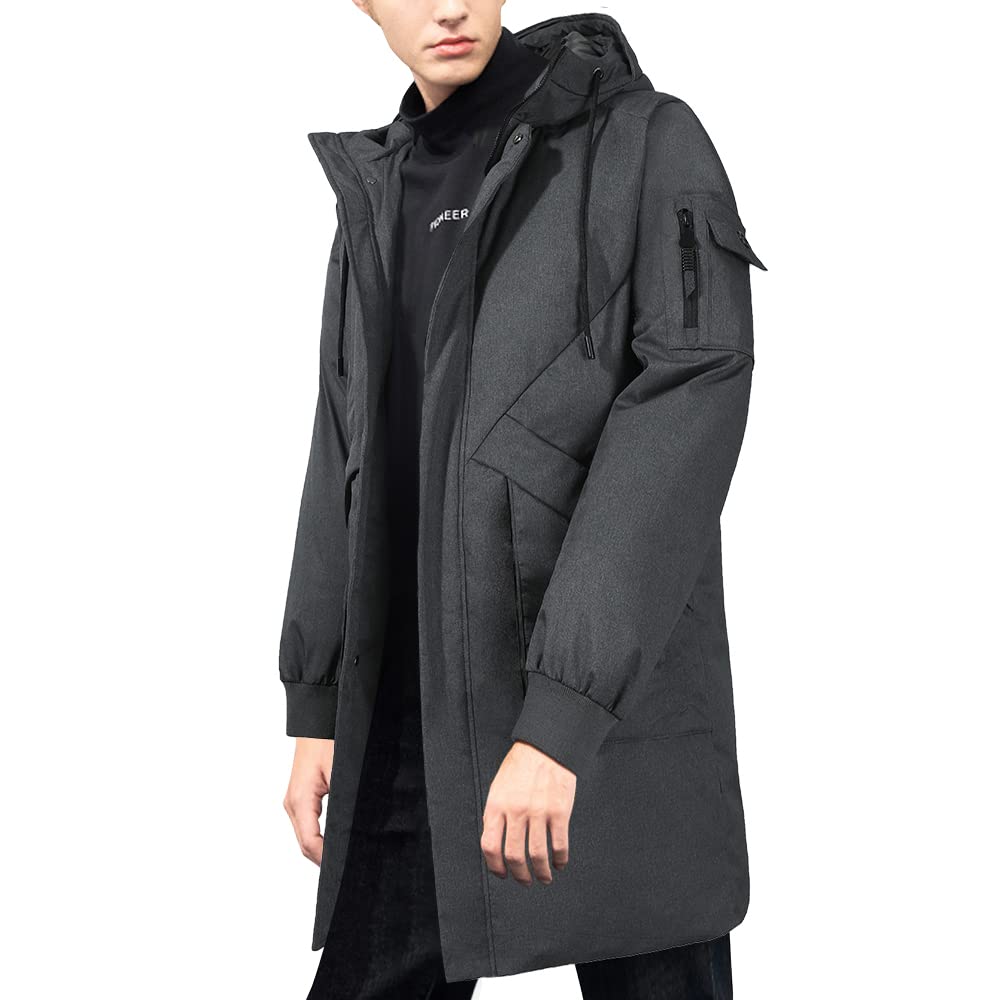 Pioneer Camp Men's Winter Coats Water-Repellent Windproof Thicken Parkas Long Hooded Padded Puffer Jacket