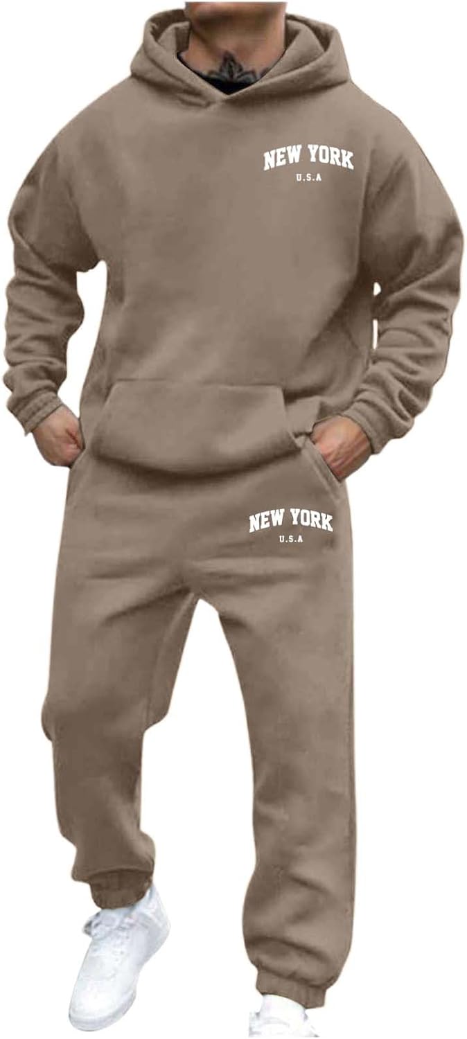 Generic Jogger Suit Mens Set New YORK Logo Tracksuit Hoodie and Joggers Two-Piece Y2K Long Sleeve Sports Suit with Pockets Comfortable Jogging Set Comfortable Baggy Tracksuit Print Leisure Jumpsuit