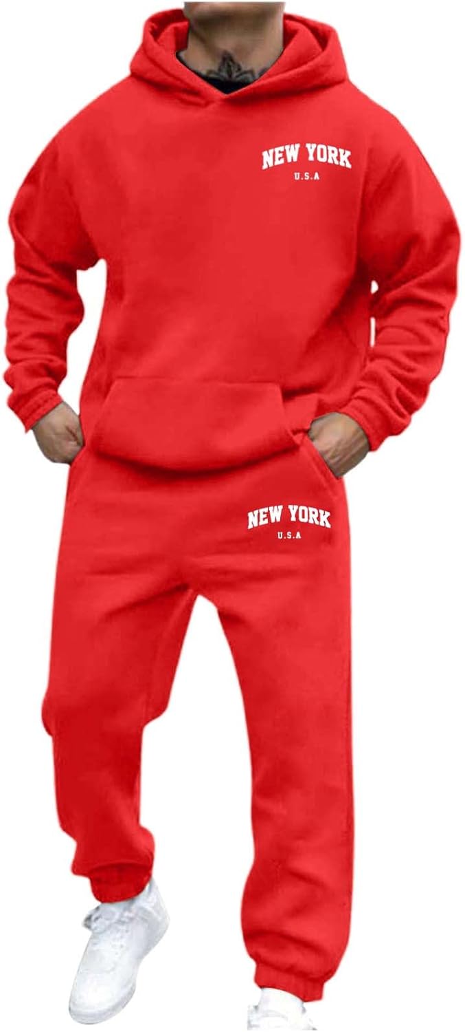 Generic Jogger Suit Mens Set New YORK Logo Tracksuit Hoodie and Joggers Two-Piece Y2K Long Sleeve Sports Suit with Pockets Comfortable Jogging Set Comfortable Baggy Tracksuit Print Leisure Jumpsuit