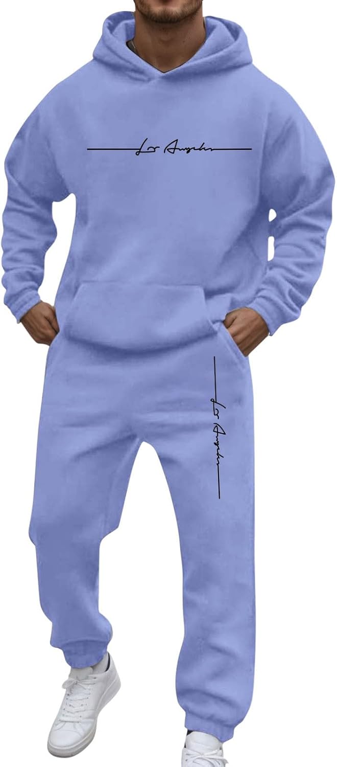 Generic Men's Jogging Suit Letters Print 2 Pieces Hip Hop Y2K Tracksuit Hoodies + Joggers Tracksuits Men Casual Wear Hoodie Casual Comfortable Sports Suit Activewear Set
