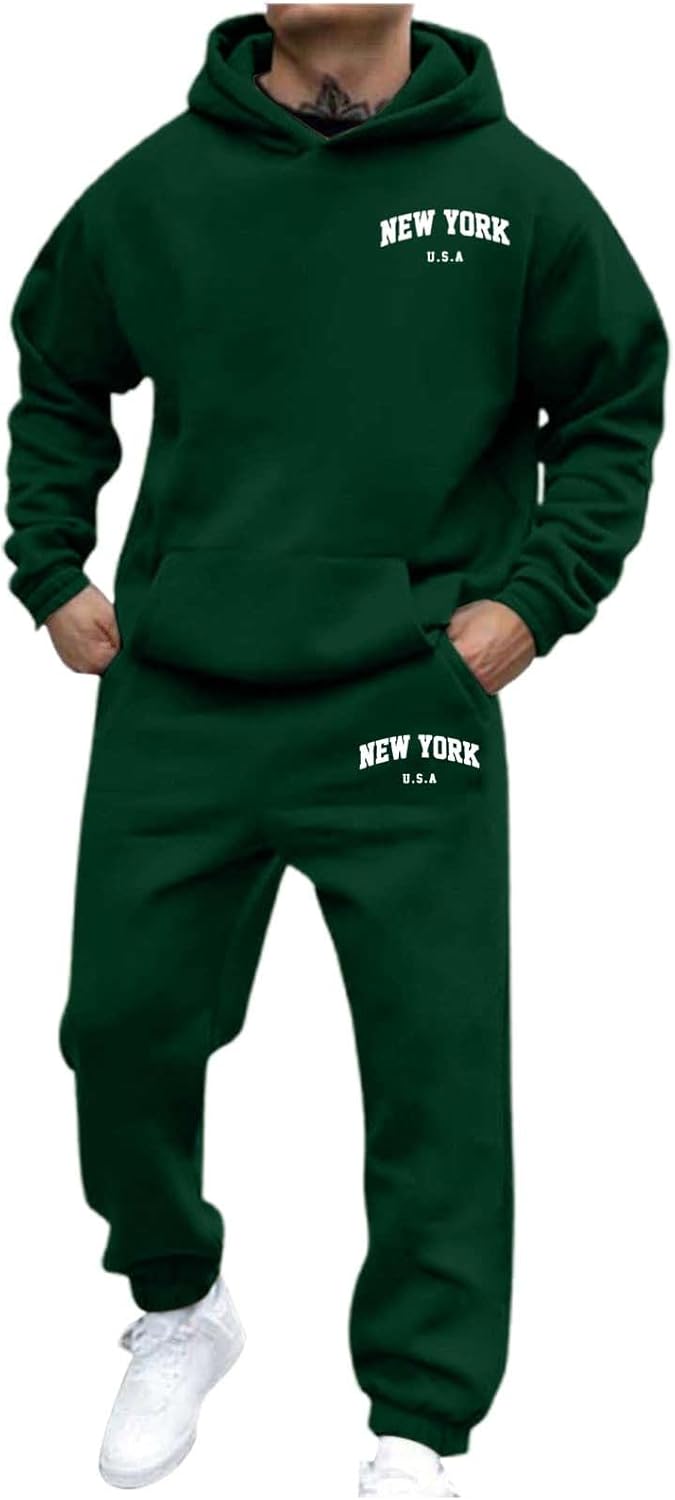 Generic Jogger Suit Mens Set New YORK Logo Tracksuit Hoodie and Joggers Two-Piece Y2K Long Sleeve Sports Suit with Pockets Comfortable Jogging Set Comfortable Baggy Tracksuit Print Leisure Jumpsuit