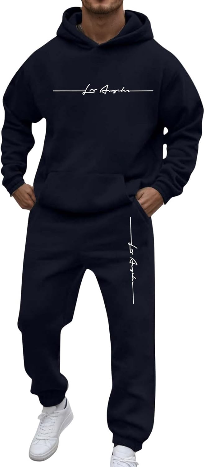 Generic Men's Jogging Suit Letters Print 2 Pieces Hip Hop Y2K Tracksuit Hoodies + Joggers Tracksuits Men Casual Wear Hoodie Casual Comfortable Sports Suit Activewear Set