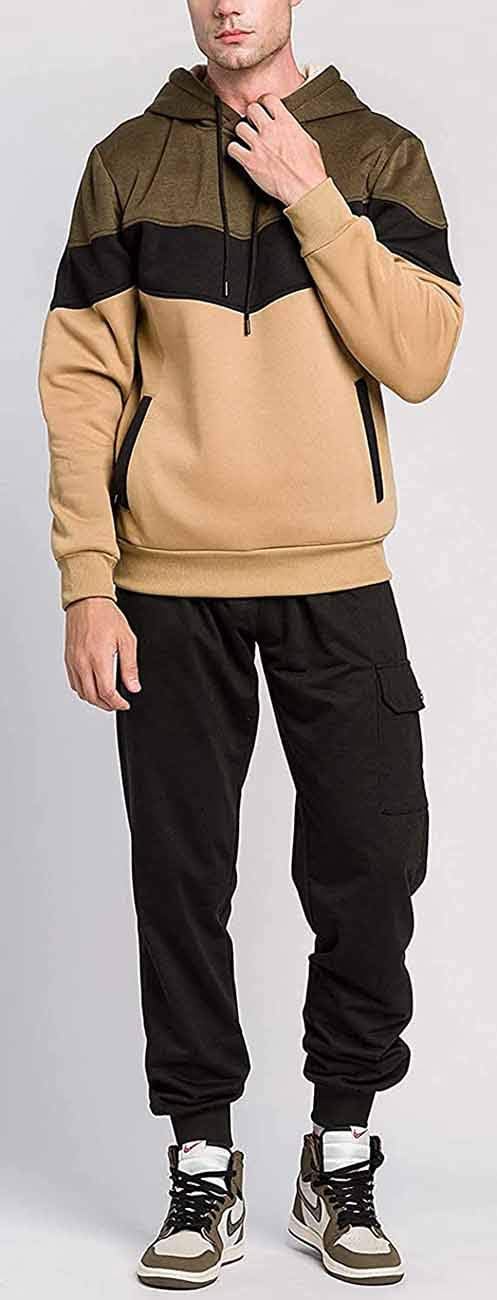 Hoodie Men's Sweatshirt Long Sleeve Sweatshirt Hoodie Color Block Sweatshirt