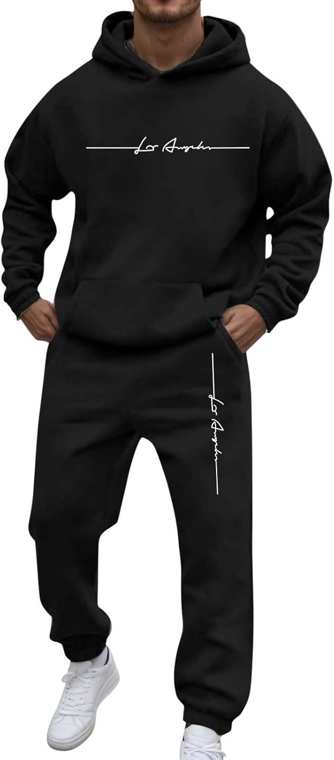 Generic Men's Jogging Suit Letters Print 2 Pieces Hip Hop Y2K Tracksuit Hoodies + Joggers Tracksuits Men Casual Wear Hoodie Casual Comfortable Sports Suit Activewear Set