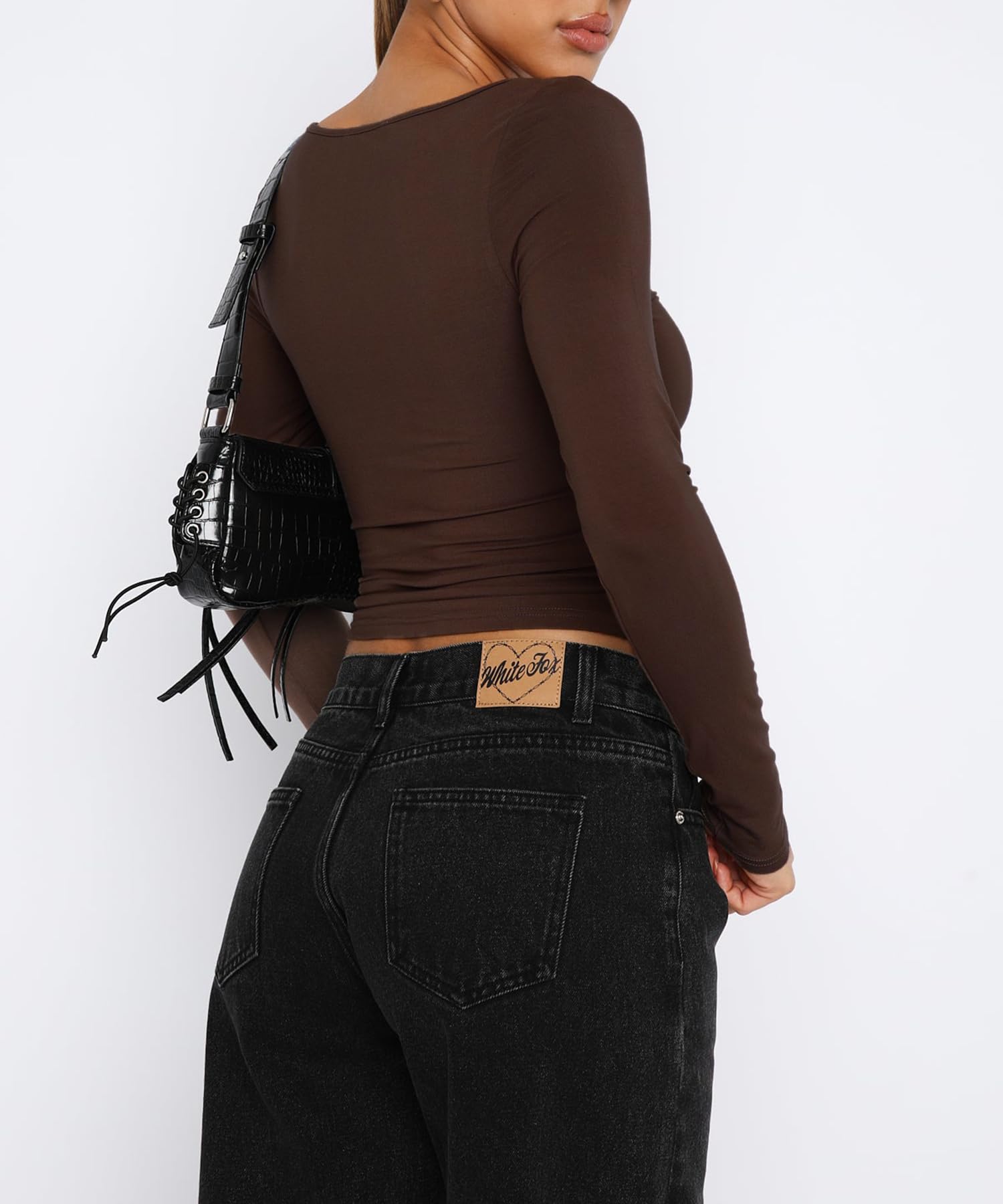 Women's Long Sleeve Going Out Crop Top Sexy Pleated Trendy Shirt Sweetheart Neck Y2K Ruched Cropped Tops