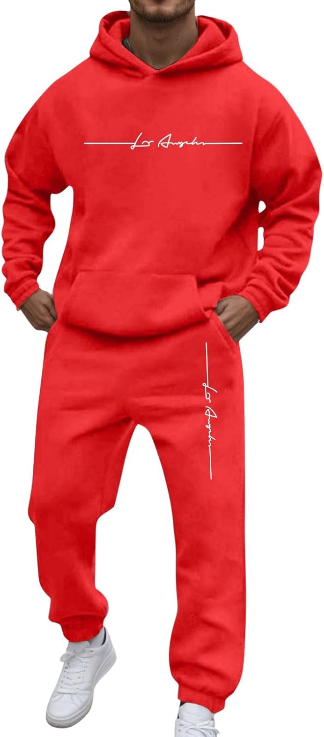 Generic Men's Jogging Suit Letters Print 2 Pieces Hip Hop Y2K Tracksuit Hoodies + Joggers Tracksuits Men Casual Wear Hoodie Casual Comfortable Sports Suit Activewear Set
