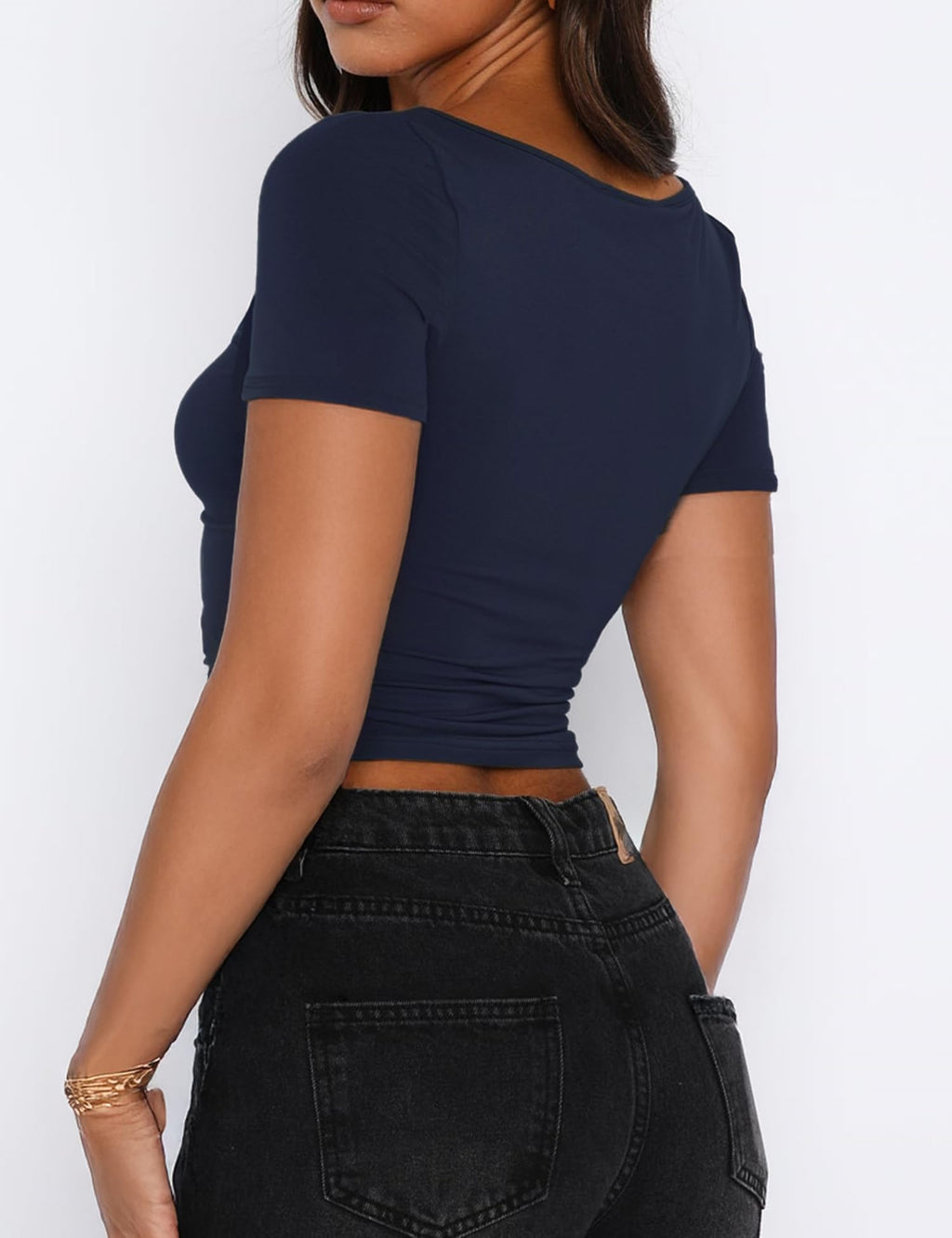 Women's Short Sleeve Going Out Crop Top Sexy Pleated Cute Shirt Sweetheart Neck Y2K Ruched Cropped Tops