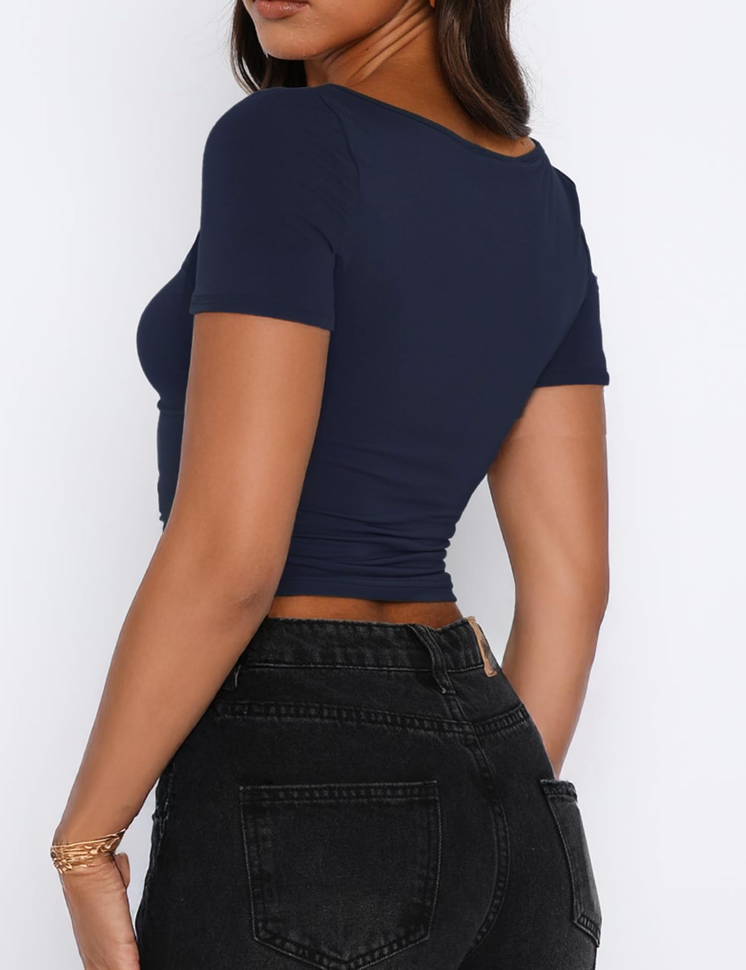 Women's Short Sleeve Going Out Crop Top Sexy Pleated Cute Shirt Sweetheart Neck Y2K Ruched Cropped Tops