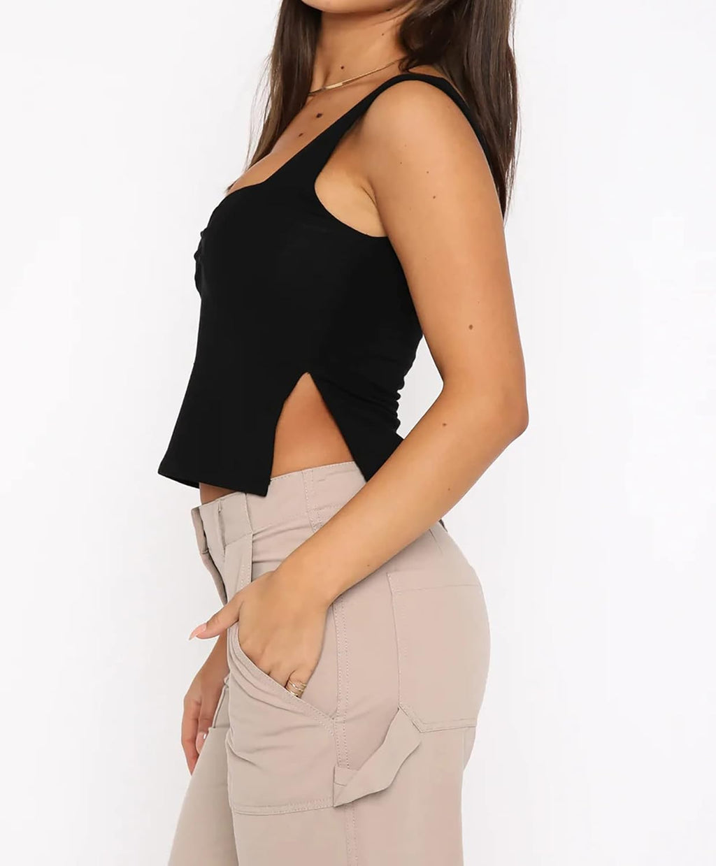 Women's Sleeveless Backless Going Out Crop Tank Top Sexy Pleated Sweetheart Neck Strappy Y2K Slits Cropped Tops