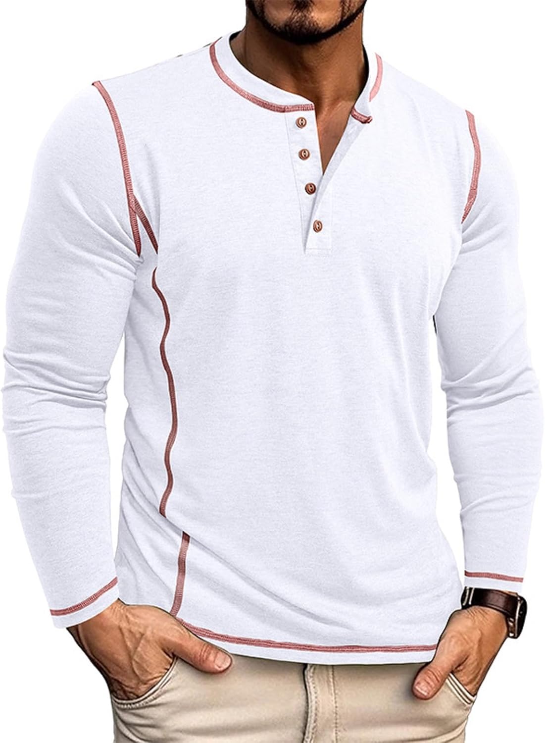 Men's Long Sleeve T-Shirt Long Cotton Henley Turtleneck Casual T-Shirt M-2XL