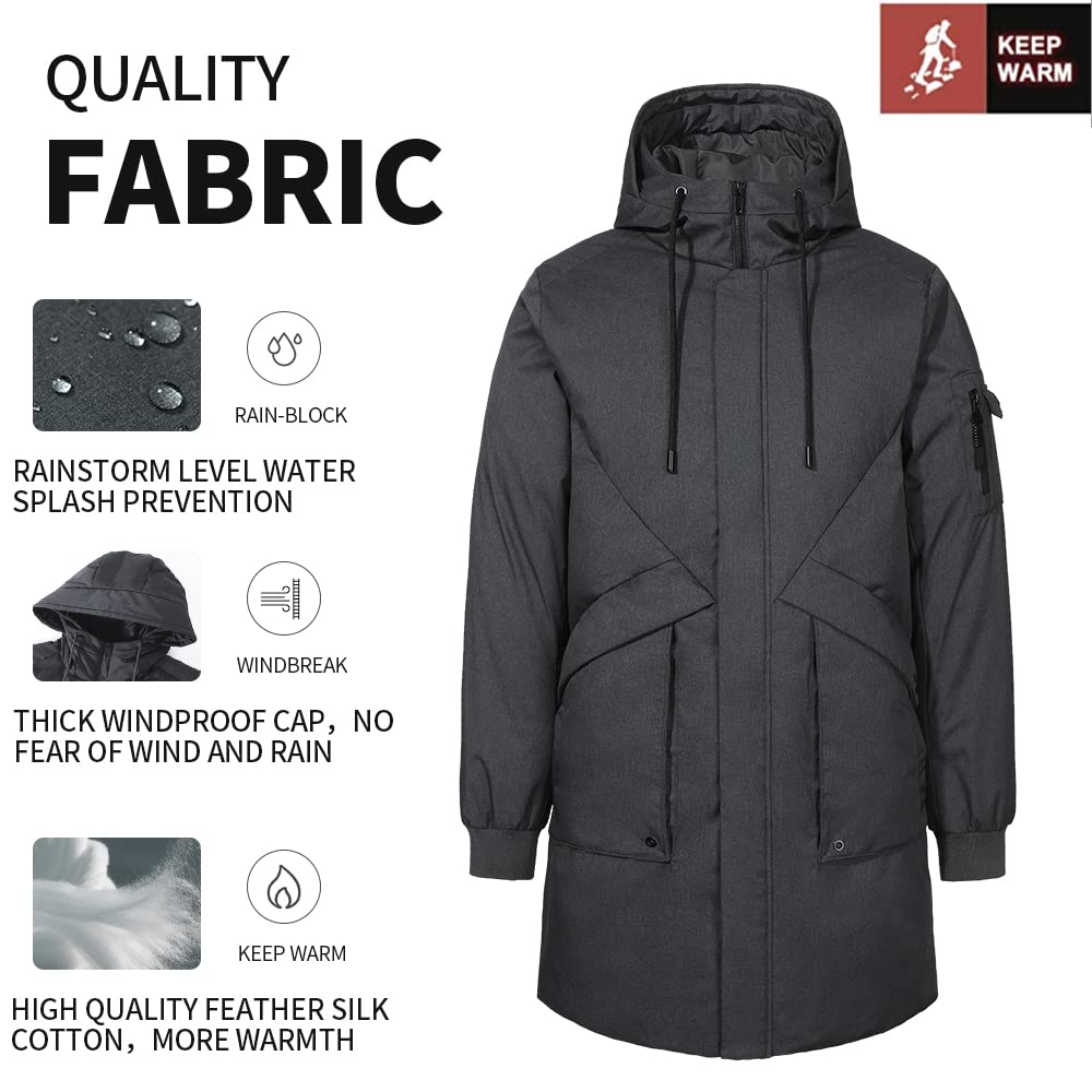 Pioneer Camp Men's Winter Coats Water-Repellent Windproof Thicken Parkas Long Hooded Padded Puffer Jacket
