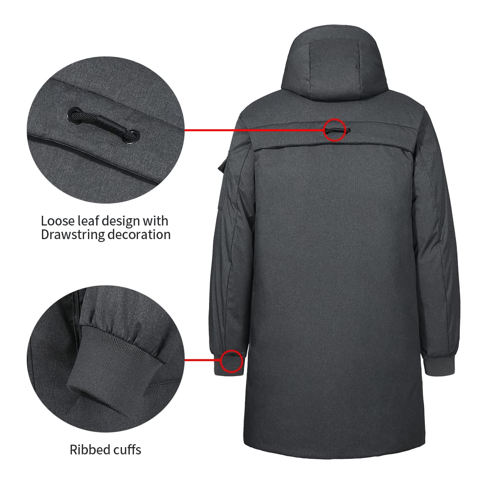 Pioneer Camp Men's Winter Coats Water-Repellent Windproof Thicken Parkas Long Hooded Padded Puffer Jacket