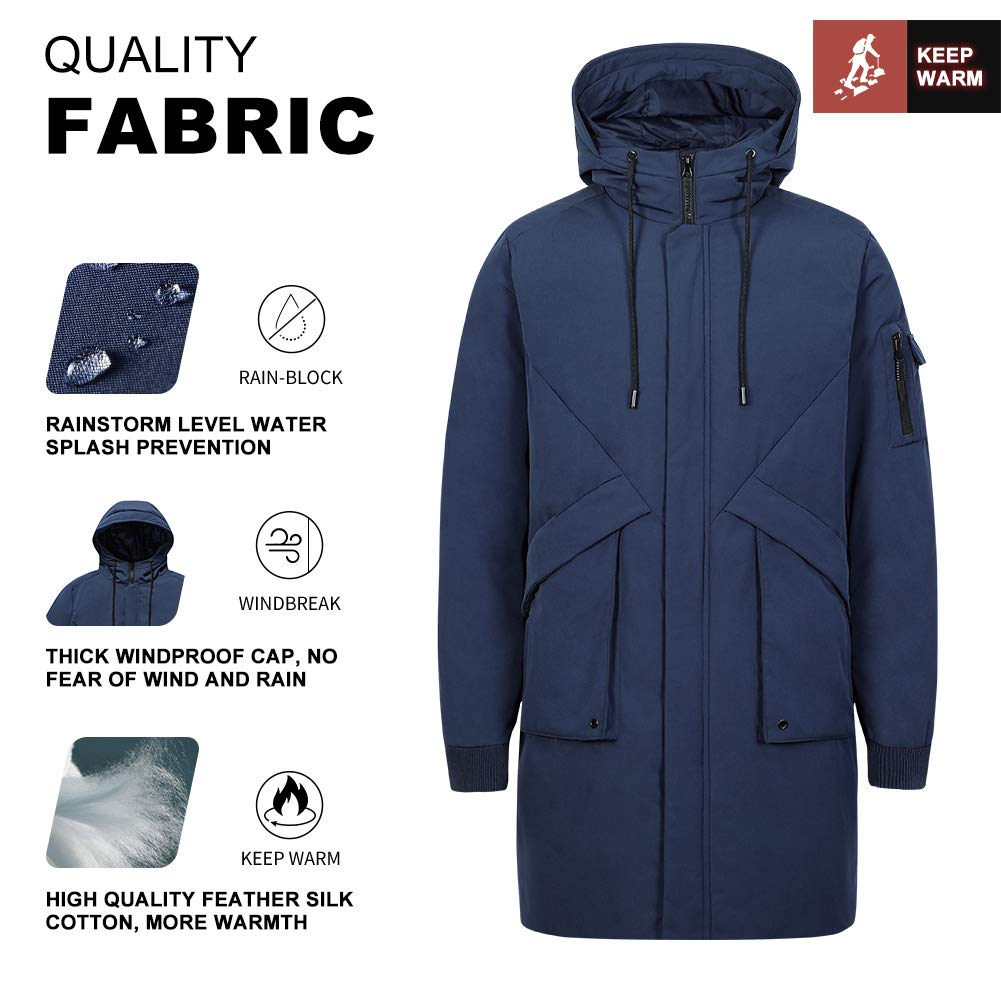 Pioneer Camp Men's Winter Coats Water-Repellent Windproof Thicken Parkas Long Hooded Padded Puffer Jacket