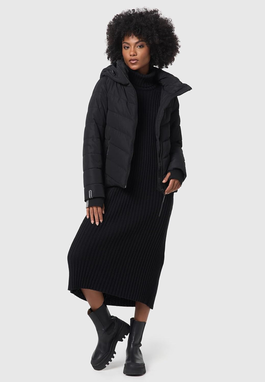 MARIKOO Women's Winter Jacket, Warm Quilted Jacket with Detachable Hood, Samuiaa XVI XS-3XL